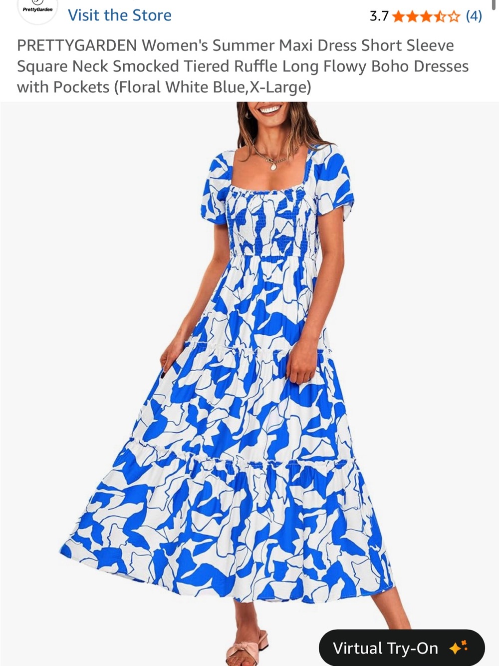 PrettyGarden Blue & White Floral Smocked Maxi Dress